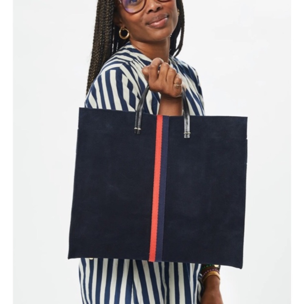 Clare V Simple Perforated Navy Suede Tote